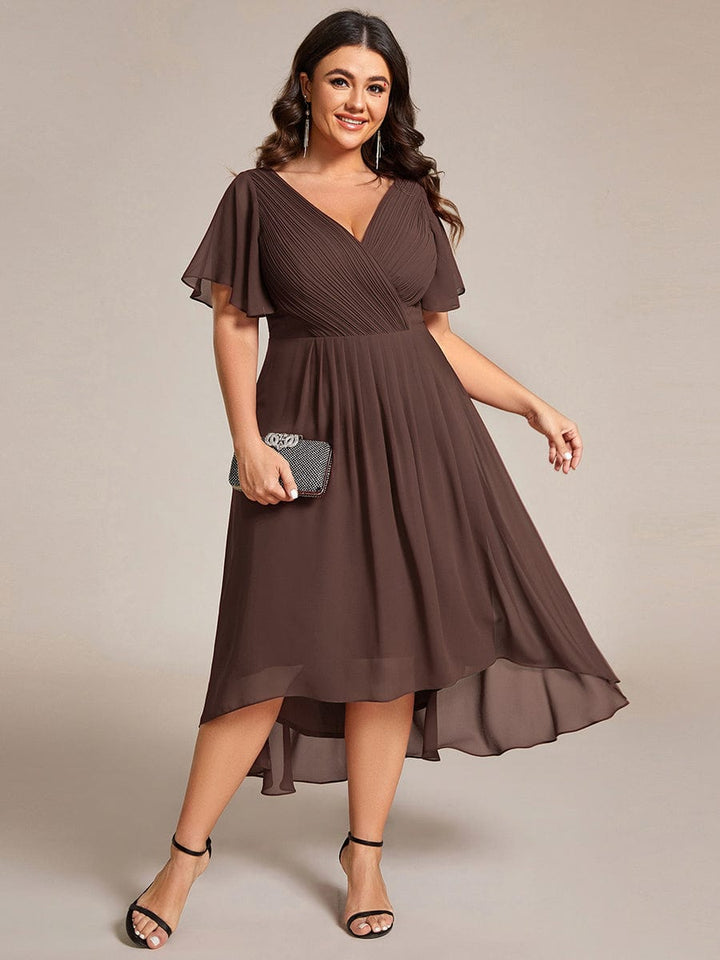 ever FAYE|Chic V Neck High-Low Wedding Guest Dress