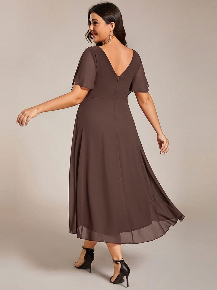 ever FAYE|Chic V Neck High-Low Wedding Guest Dress