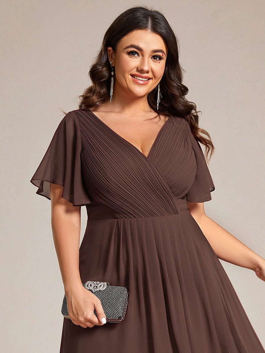 ever FAYE|Chic V Neck High-Low Wedding Guest Dress