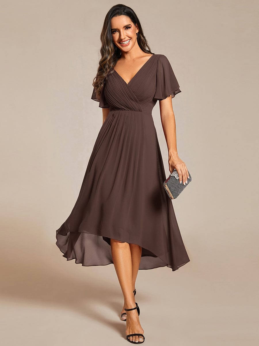 ever FAYE|Chic V Neck High-Low Wedding Guest Dress