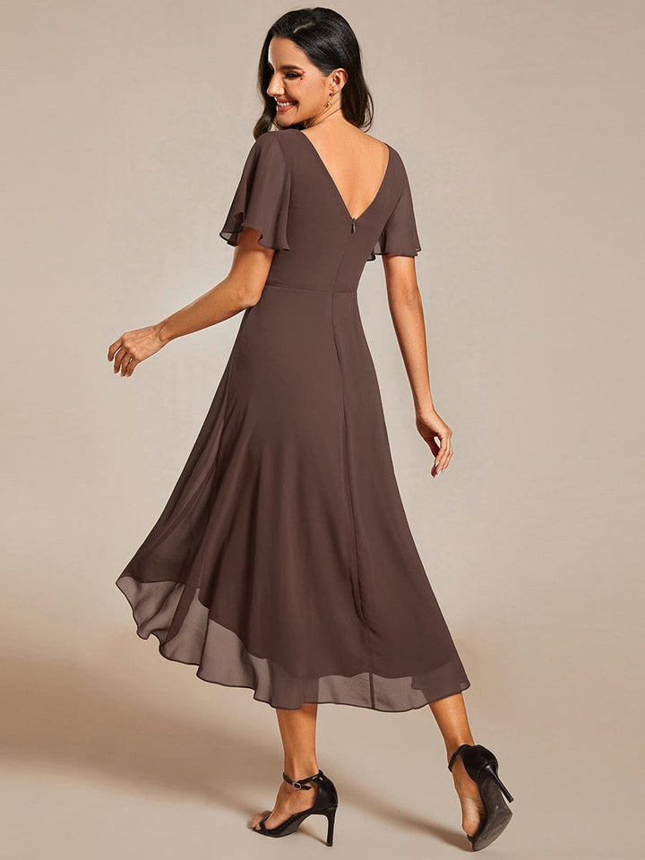 ever FAYE|Chic V Neck High-Low Wedding Guest Dress