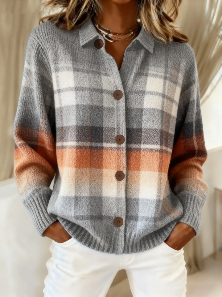 Elena - Checked Knitted Blouse in Soft Tones