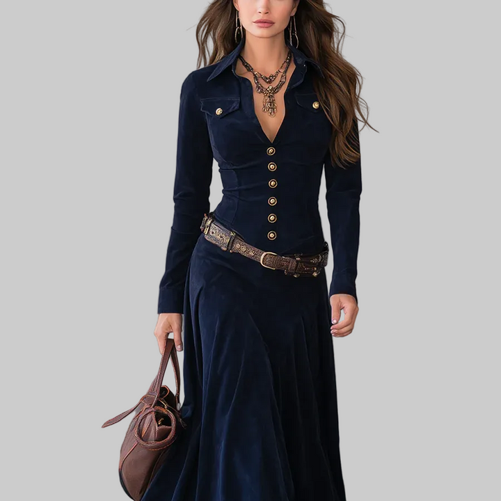 Jasmine – Blue Suede Mini Dress with Lace