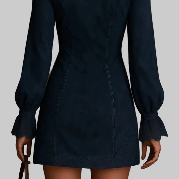 Jasmine – Blue Suede Mini Dress with Lace