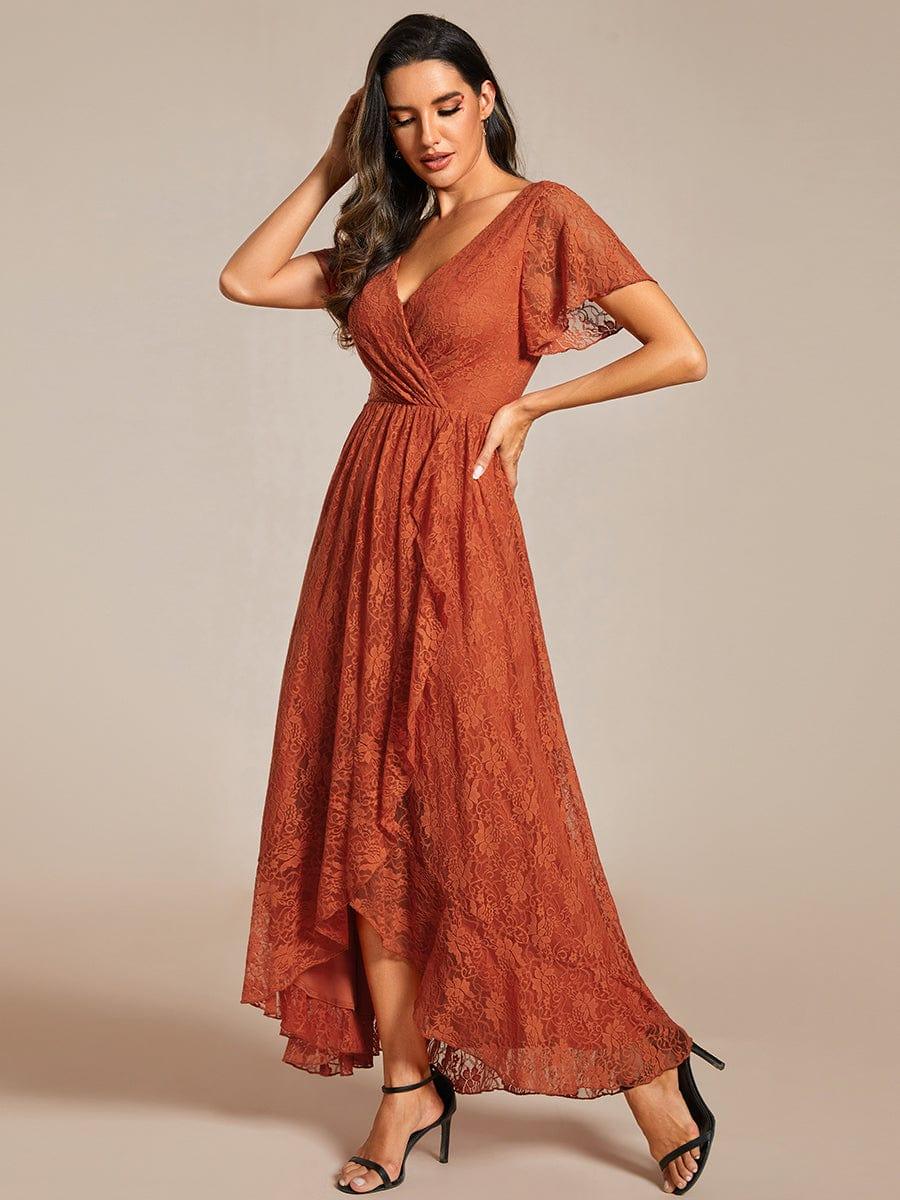 ever ELISE|V-Neck Short Sleeve Pleated Ruffled Lace Mother of the Bride Dress