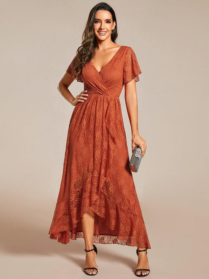 ever ELISE|V-Neck Short Sleeve Pleated Ruffled Lace Mother of the Bride Dress