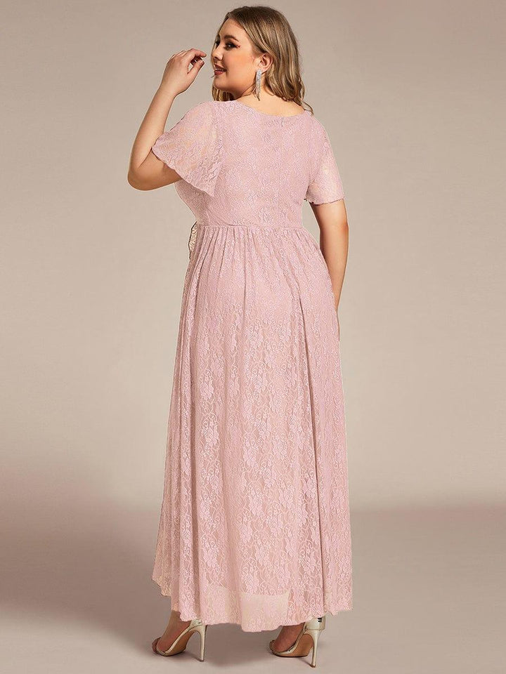 ever ELISE|V-Neck Short Sleeve Pleated Ruffled Lace Mother of the Bride Dress