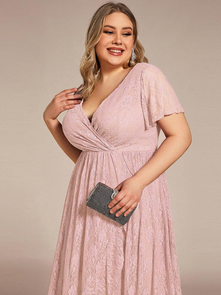 ever ELISE|V-Neck Short Sleeve Pleated Ruffled Lace Mother of the Bride Dress