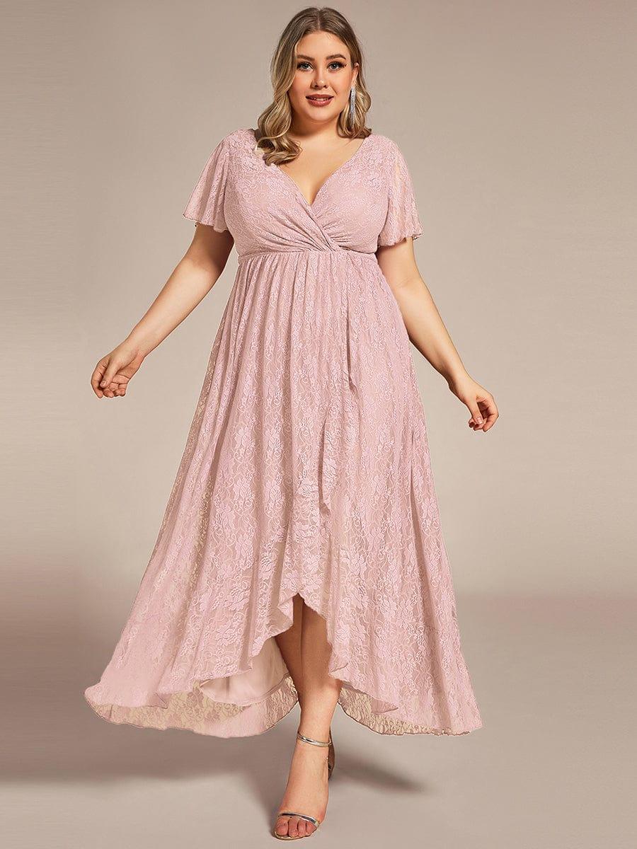 ever ELISE|V-Neck Short Sleeve Pleated Ruffled Lace Mother of the Bride Dress
