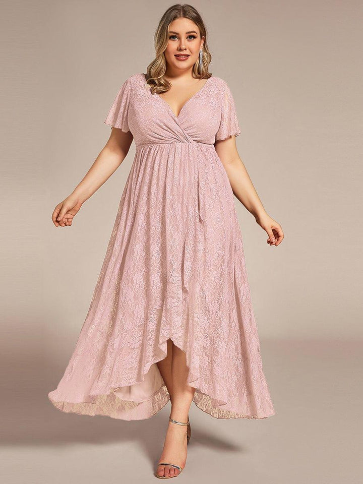 ever ELISE|V-Neck Short Sleeve Pleated Ruffled Lace Mother of the Bride Dress