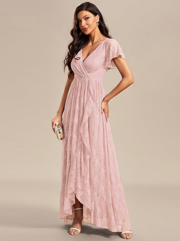 ever ELISE|V-Neck Short Sleeve Pleated Ruffled Lace Mother of the Bride Dress