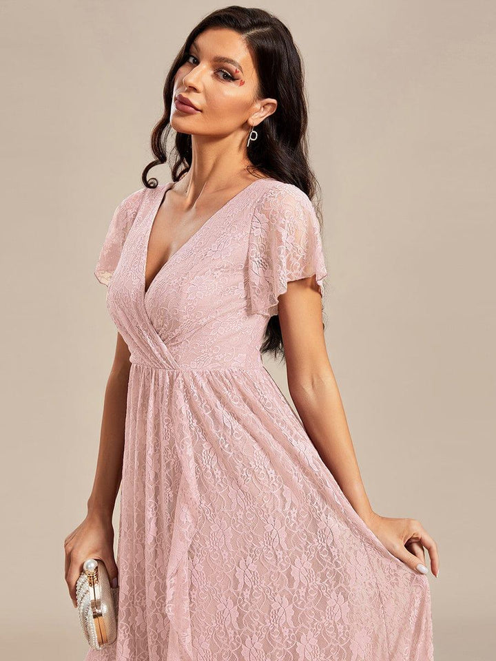 ever ELISE|V-Neck Short Sleeve Pleated Ruffled Lace Mother of the Bride Dress