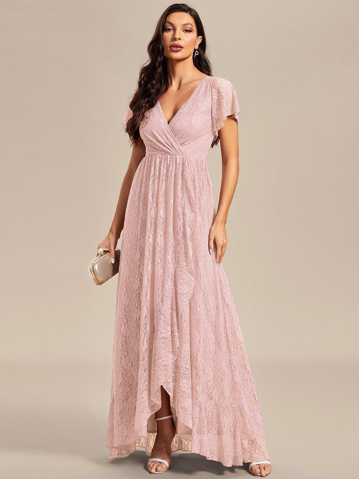 ever ELISE|V-Neck Short Sleeve Pleated Ruffled Lace Mother of the Bride Dress