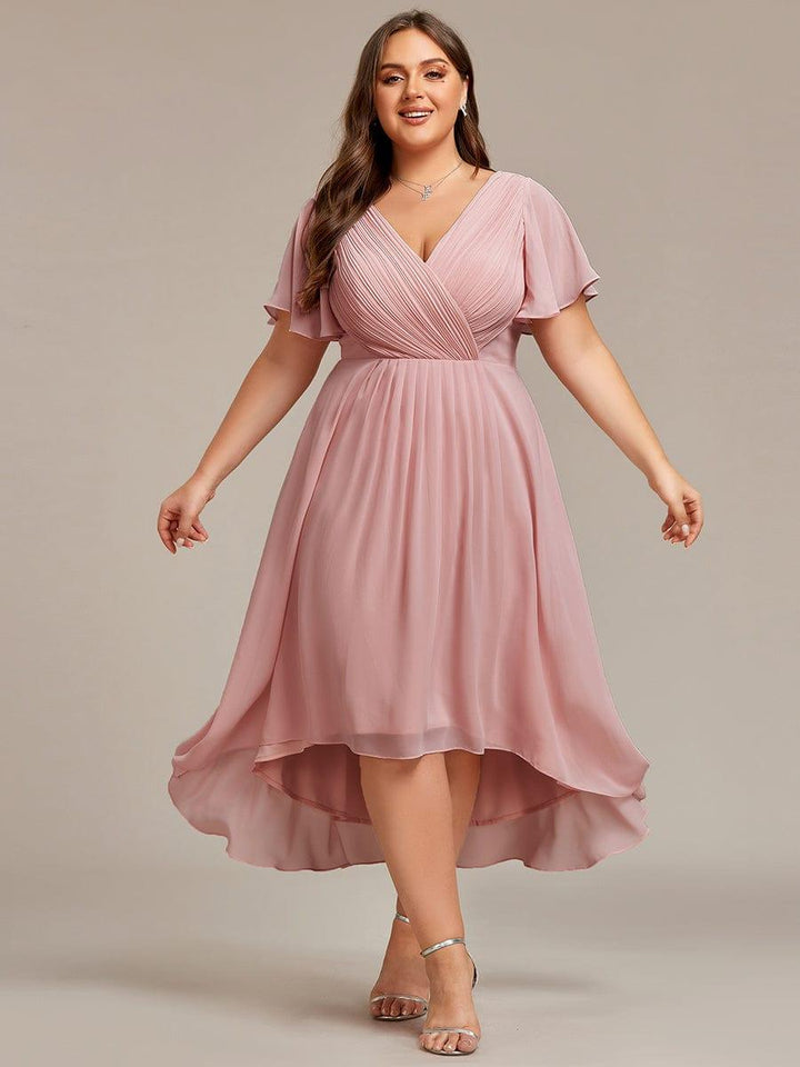 ever FAYE|Chic V Neck High-Low Wedding Guest Dress