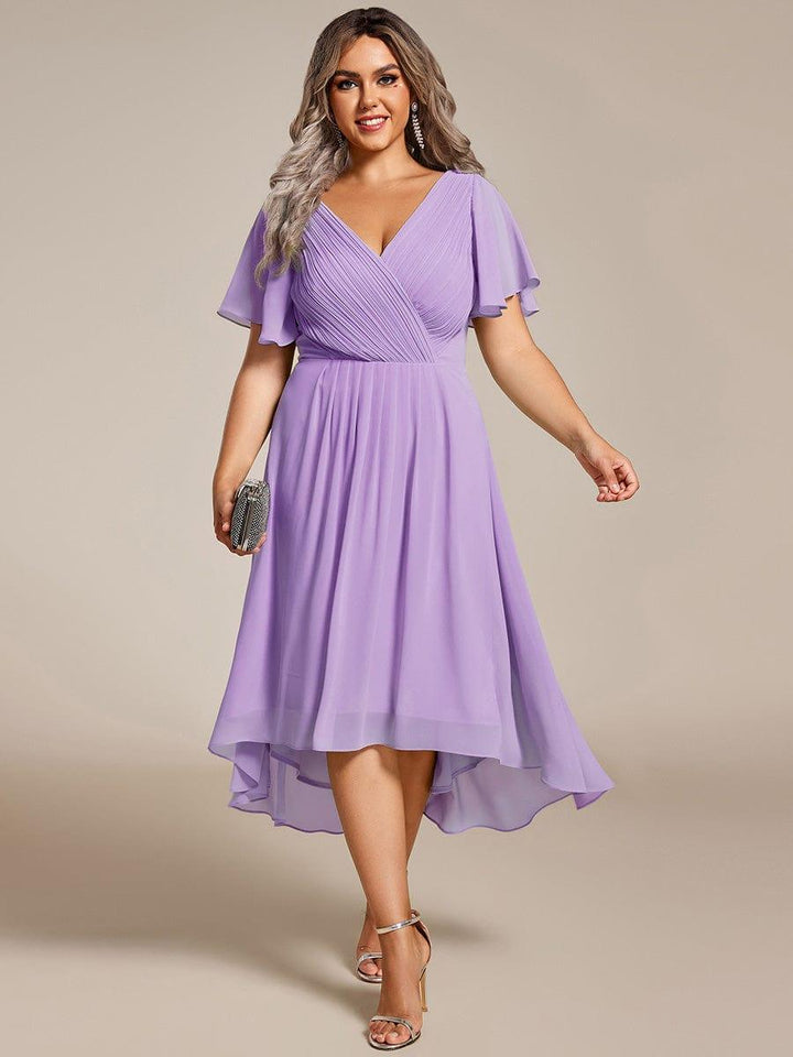 ever FAYE|Chic V Neck High-Low Wedding Guest Dress