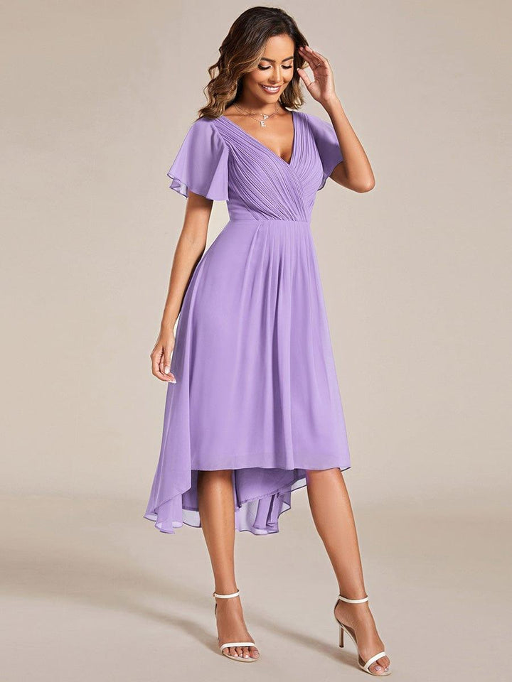 ever FAYE|Chic V Neck High-Low Wedding Guest Dress