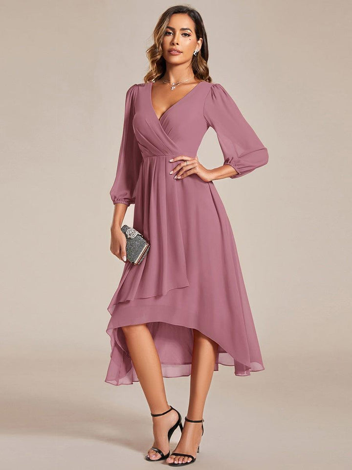ever BRIAR|Elegant 3/4 Sleeve V-Neck High Low Chiffon Wedding Guest Dress